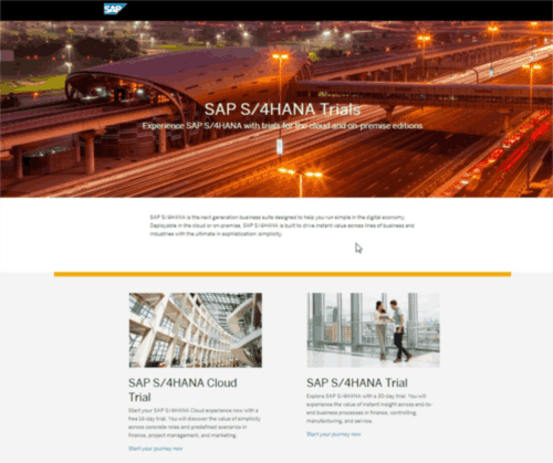 SAP S4HANA Trial Landing Page