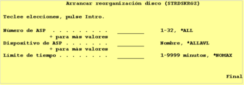 AS400-Arrancar-reorganizacion-disco